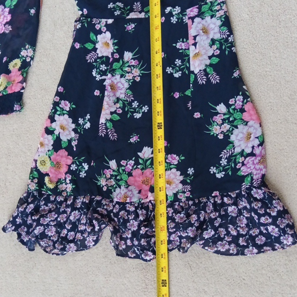 🪇2for$15 Ptp17" Long-Sleeve Open-Back Floral-Print Ruffled-Hem Dress - Picture 15 of 17
